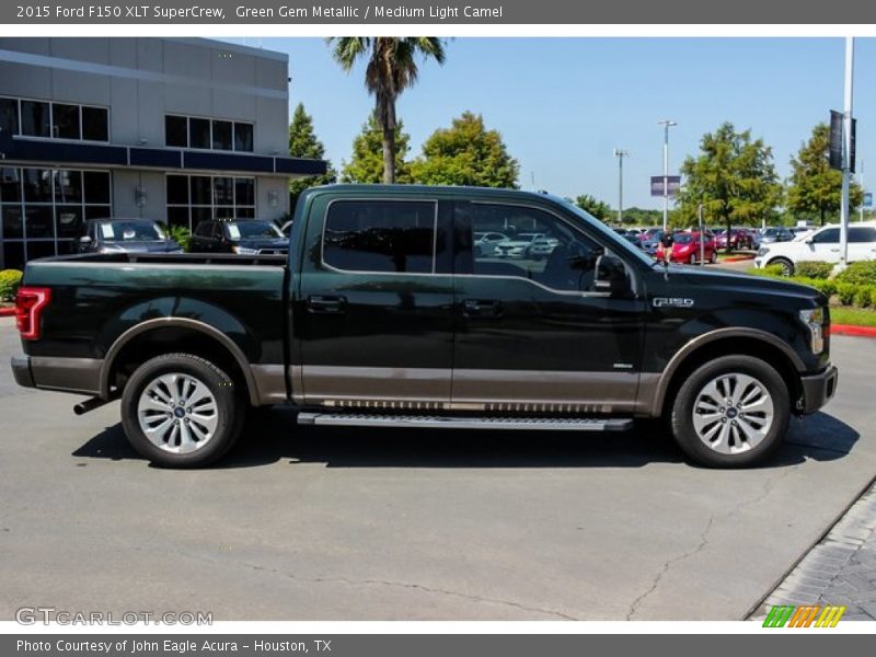 Green Gem Metallic / Medium Light Camel 2015 Ford F150 XLT SuperCrew