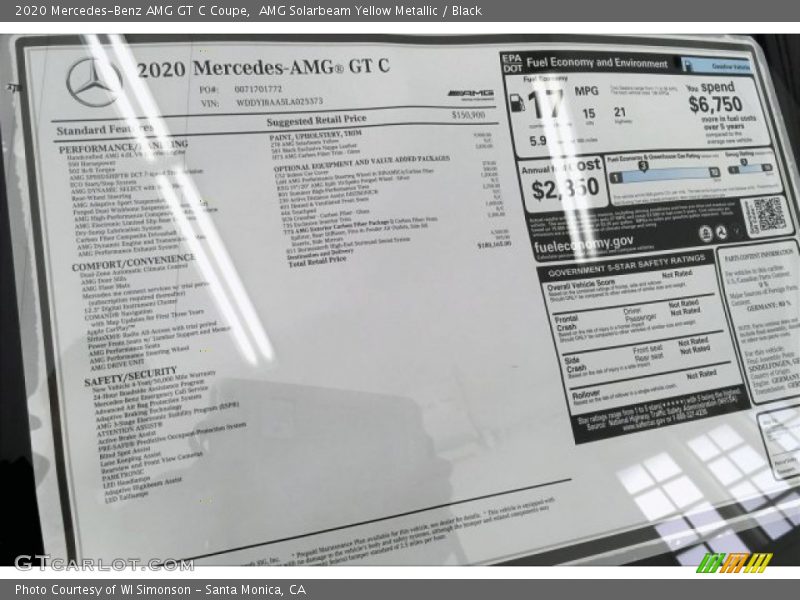  2020 AMG GT C Coupe Window Sticker