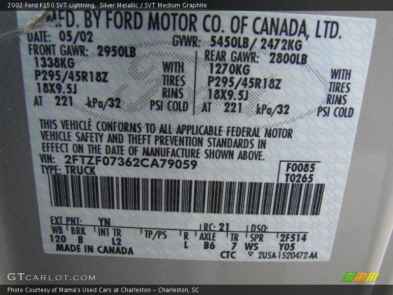 Silver Metallic / SVT Medium Graphite 2002 Ford F150 SVT Lightning