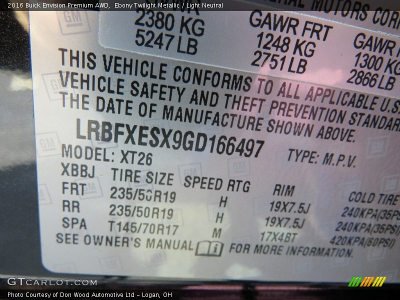 Ebony Twilight Metallic / Light Neutral 2016 Buick Envision Premium AWD