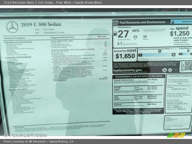 Polar White / Saddle Brown/Black 2019 Mercedes-Benz C 300 Sedan