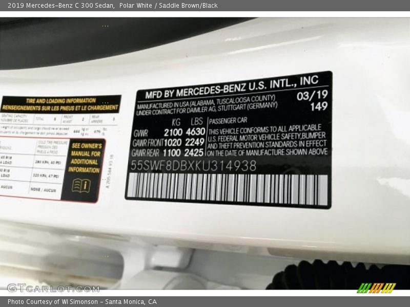 Polar White / Saddle Brown/Black 2019 Mercedes-Benz C 300 Sedan