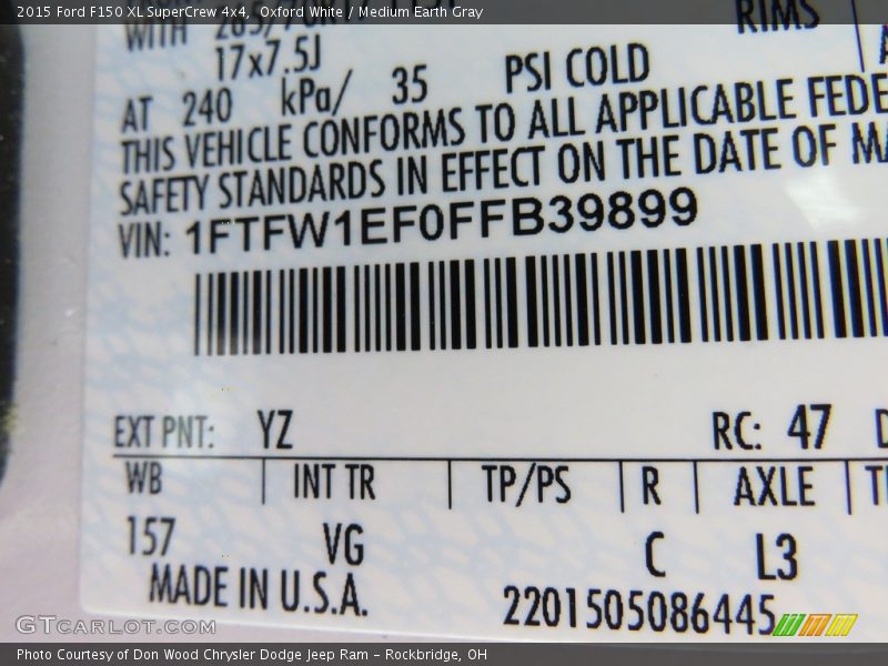 Oxford White / Medium Earth Gray 2015 Ford F150 XL SuperCrew 4x4