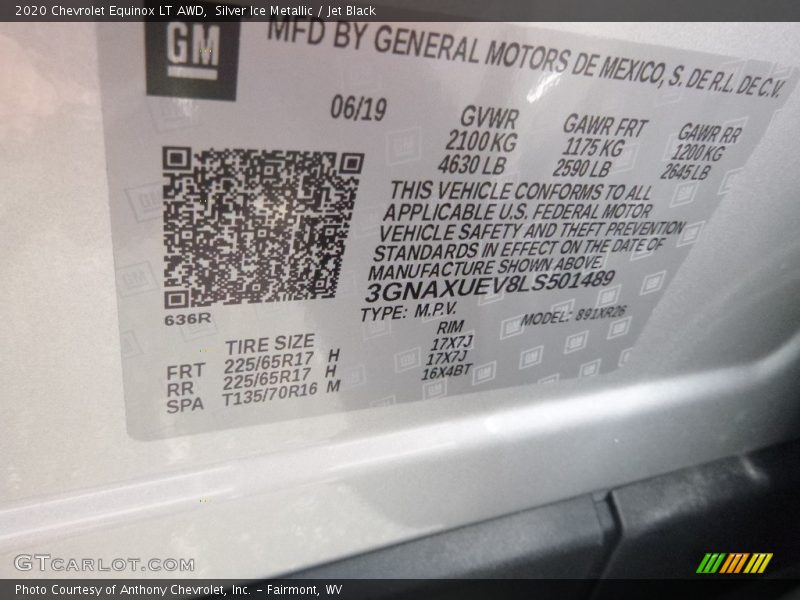 Silver Ice Metallic / Jet Black 2020 Chevrolet Equinox LT AWD