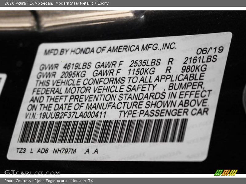 2020 TLX V6 Sedan Modern Steel Metallic Color Code NH797M