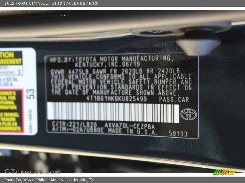 Galactic Aqua Mica / Black 2019 Toyota Camry XSE