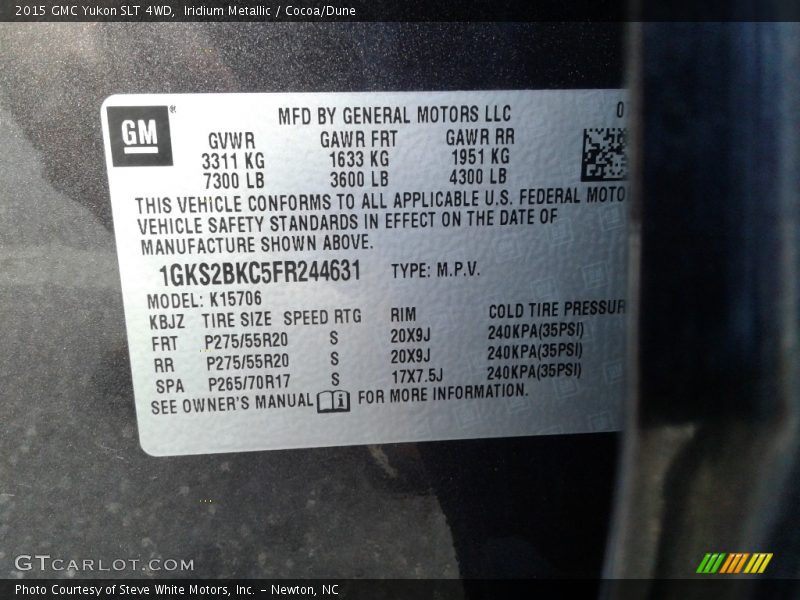 Iridium Metallic / Cocoa/Dune 2015 GMC Yukon SLT 4WD