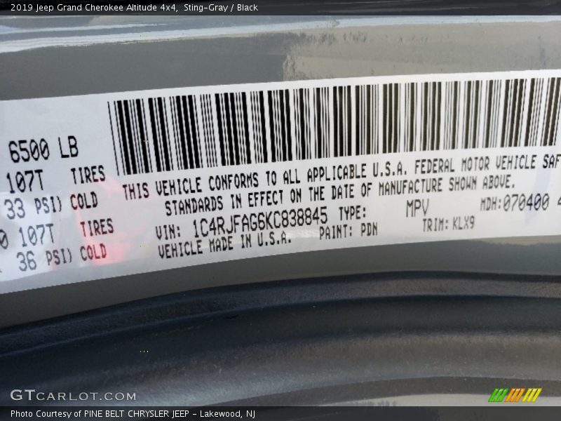 Sting-Gray / Black 2019 Jeep Grand Cherokee Altitude 4x4