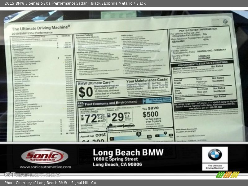 Black Sapphire Metallic / Black 2019 BMW 5 Series 530e iPerformance Sedan