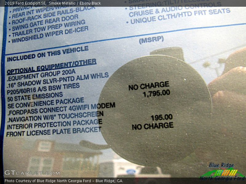 Smoke Metallic / Ebony Black 2019 Ford EcoSport SE