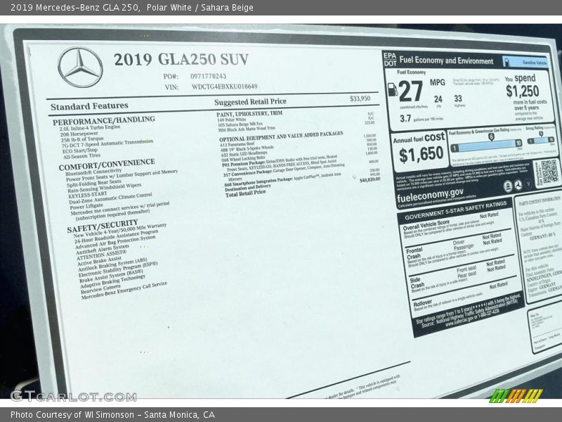 Polar White / Sahara Beige 2019 Mercedes-Benz GLA 250