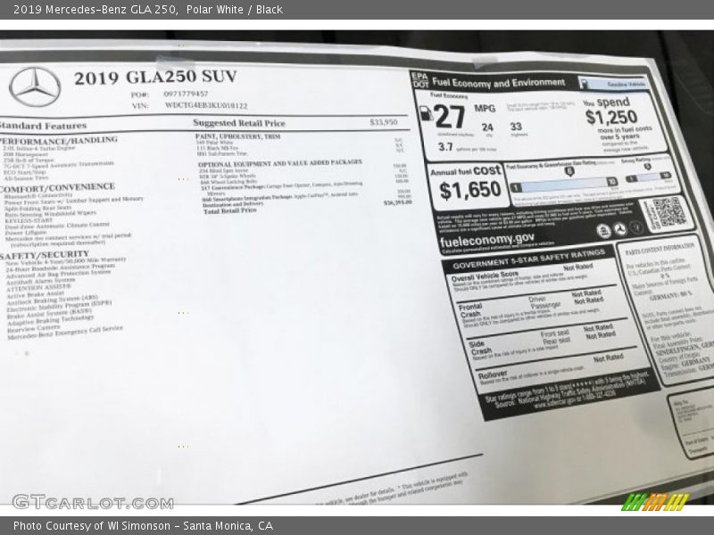 Polar White / Black 2019 Mercedes-Benz GLA 250