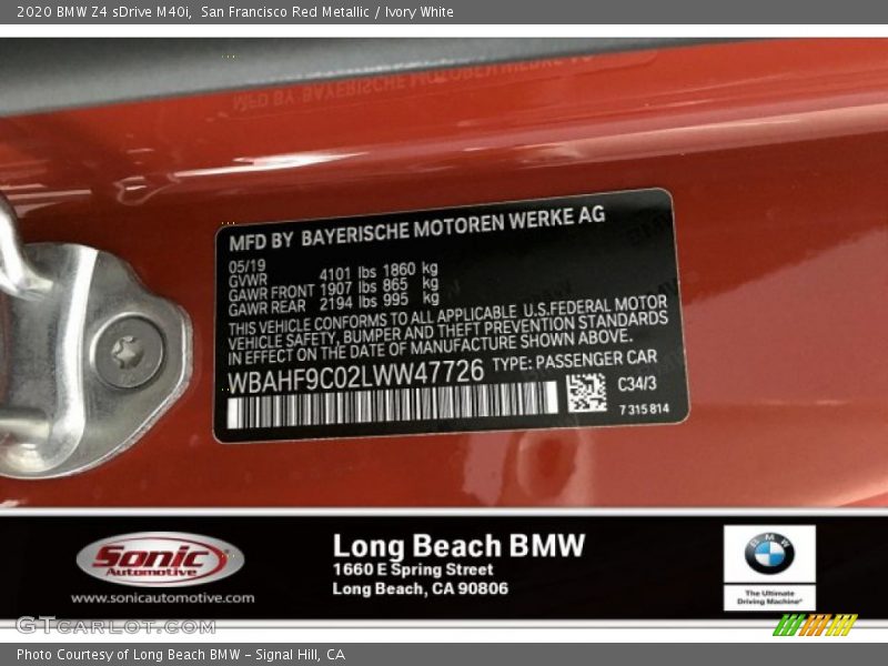 San Francisco Red Metallic / Ivory White 2020 BMW Z4 sDrive M40i
