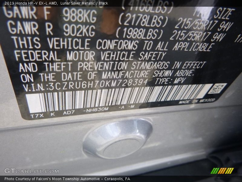 Lunar Silver Metallic / Black 2019 Honda HR-V EX-L AWD