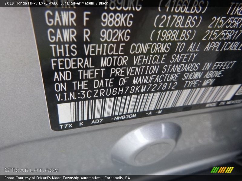 Lunar Silver Metallic / Black 2019 Honda HR-V EX-L AWD