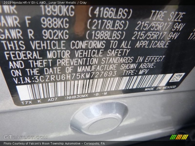 Lunar Silver Metallic / Gray 2019 Honda HR-V EX-L AWD