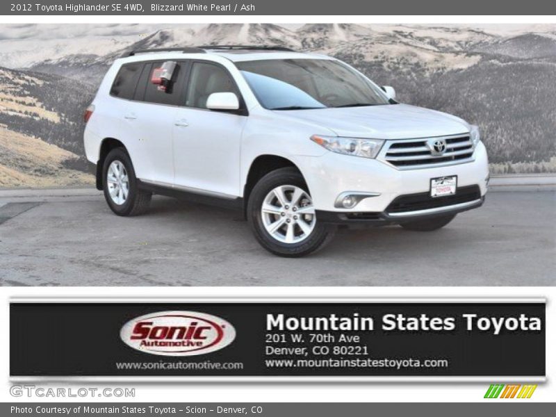 Blizzard White Pearl / Ash 2012 Toyota Highlander SE 4WD