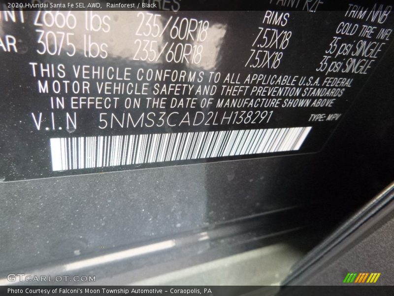 Rainforest / Black 2020 Hyundai Santa Fe SEL AWD
