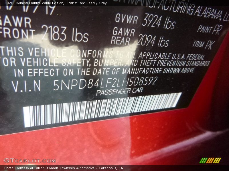 Scarlet Red Pearl / Gray 2020 Hyundai Elantra Value Edition
