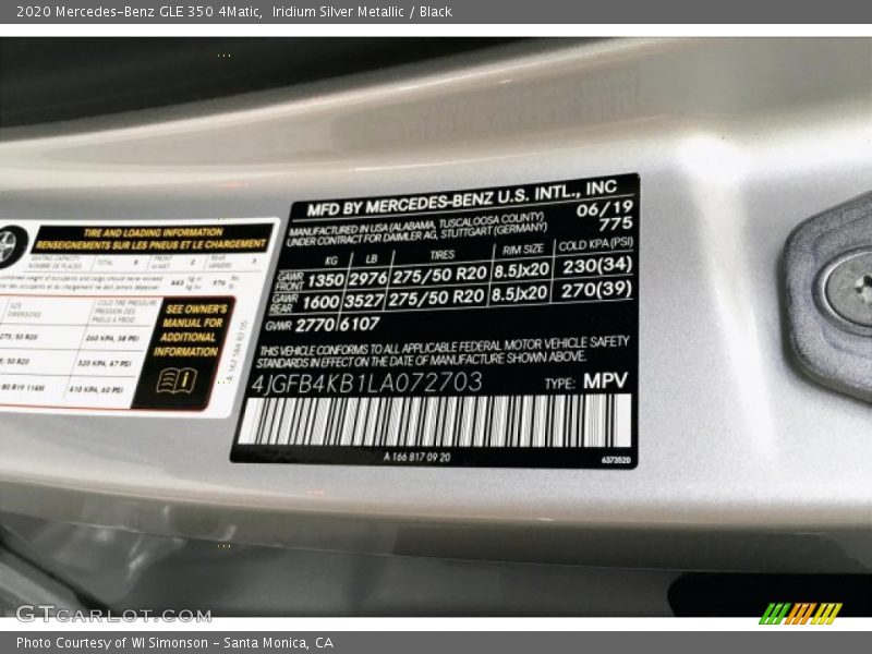 Iridium Silver Metallic / Black 2020 Mercedes-Benz GLE 350 4Matic