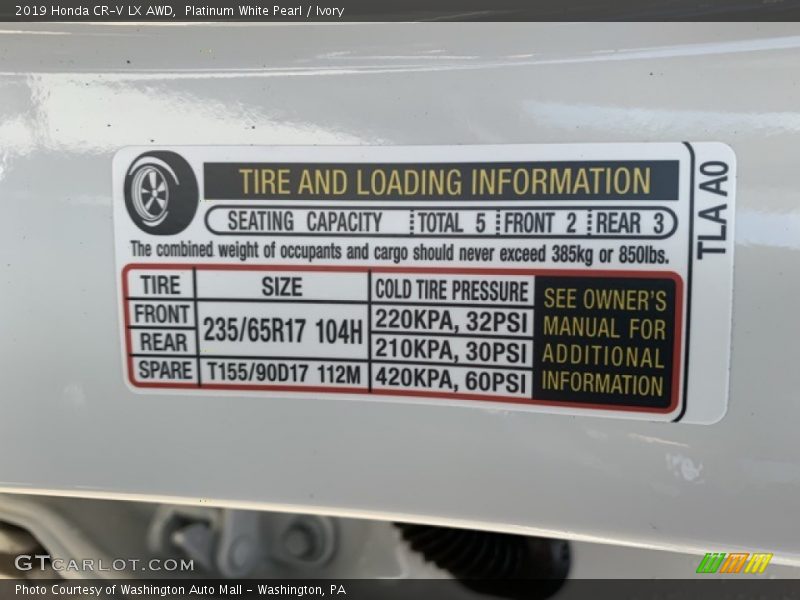 Platinum White Pearl / Ivory 2019 Honda CR-V LX AWD