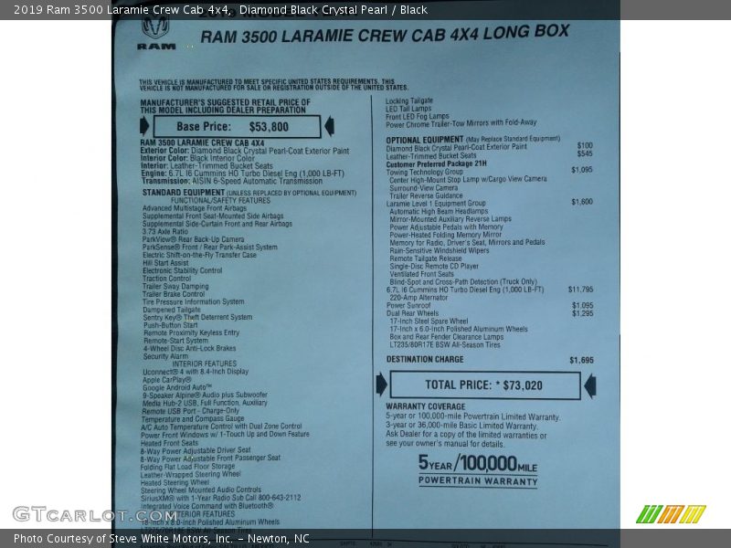 Diamond Black Crystal Pearl / Black 2019 Ram 3500 Laramie Crew Cab 4x4