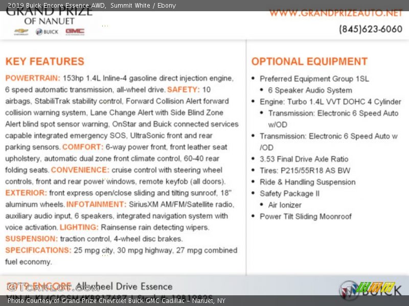 Summit White / Ebony 2019 Buick Encore Essence AWD