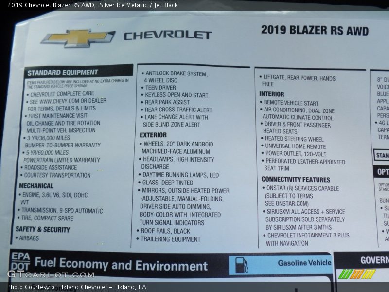 Silver Ice Metallic / Jet Black 2019 Chevrolet Blazer RS AWD