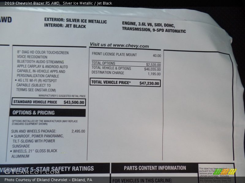 Silver Ice Metallic / Jet Black 2019 Chevrolet Blazer RS AWD