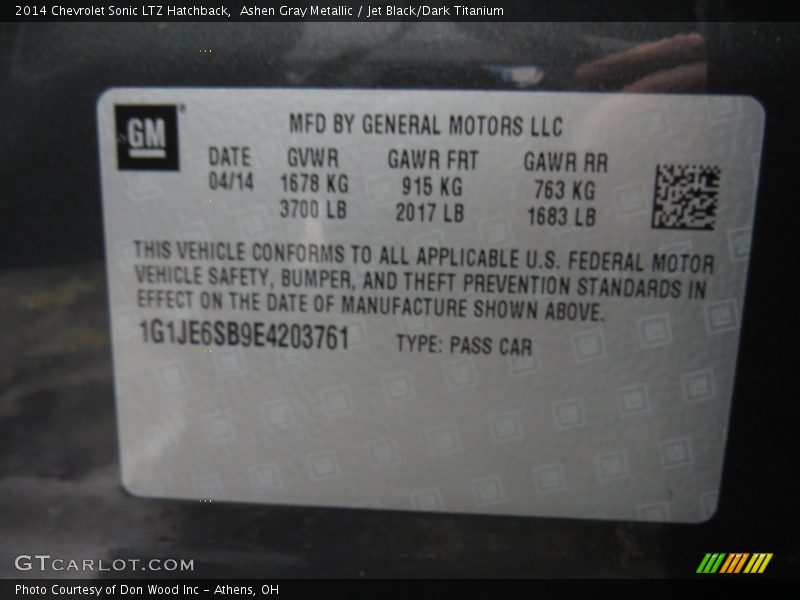 Ashen Gray Metallic / Jet Black/Dark Titanium 2014 Chevrolet Sonic LTZ Hatchback