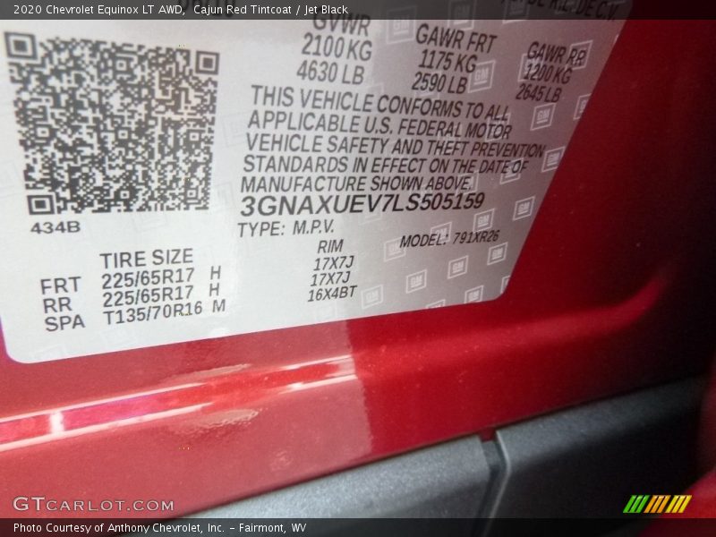 Cajun Red Tintcoat / Jet Black 2020 Chevrolet Equinox LT AWD