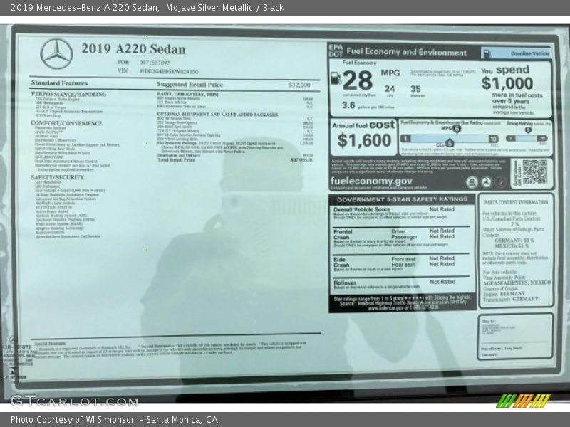 Mojave Silver Metallic / Black 2019 Mercedes-Benz A 220 Sedan