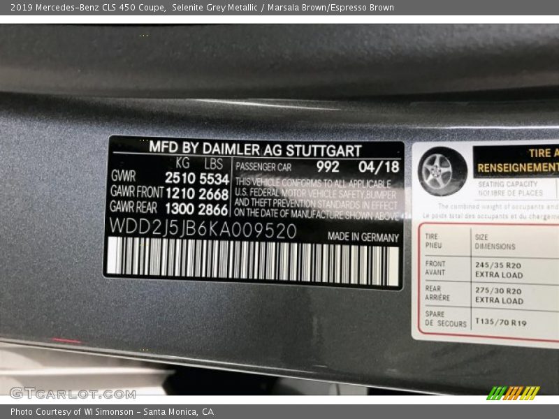 Selenite Grey Metallic / Marsala Brown/Espresso Brown 2019 Mercedes-Benz CLS 450 Coupe