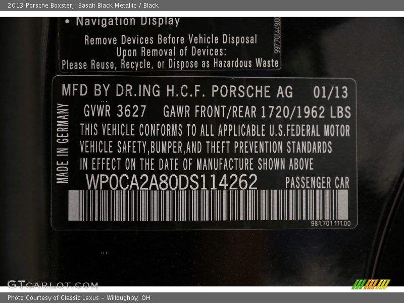 Basalt Black Metallic / Black 2013 Porsche Boxster