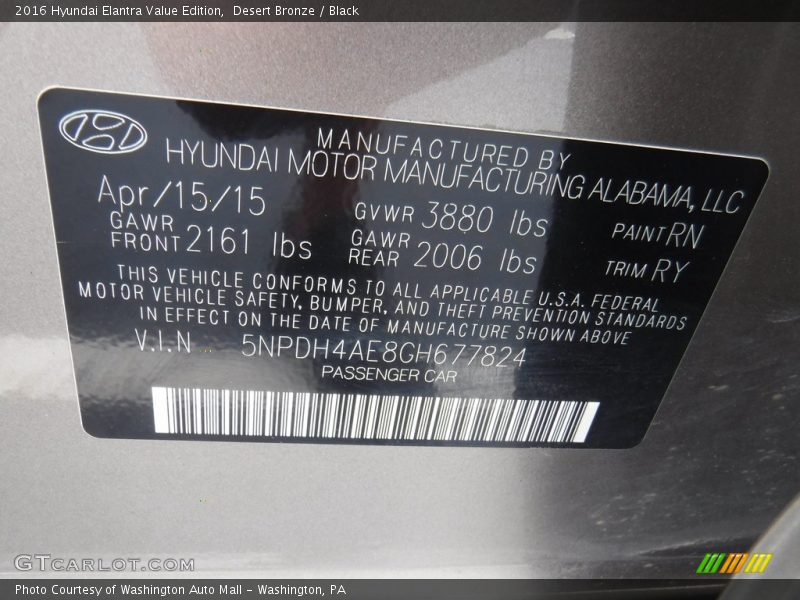 Desert Bronze / Black 2016 Hyundai Elantra Value Edition