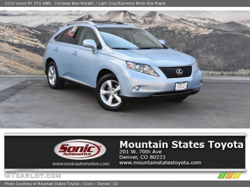 Cerulean Blue Metallic / Light Gray/Espresso Birds-Eye Maple 2010 Lexus RX 350 AWD