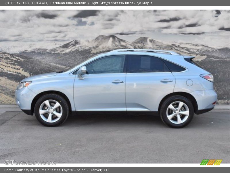 Cerulean Blue Metallic / Light Gray/Espresso Birds-Eye Maple 2010 Lexus RX 350 AWD