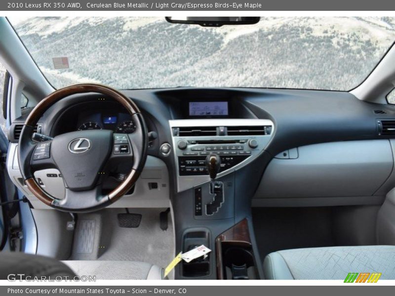 Cerulean Blue Metallic / Light Gray/Espresso Birds-Eye Maple 2010 Lexus RX 350 AWD