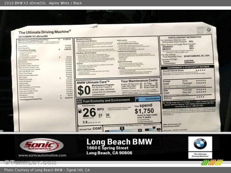 Alpine White / Black 2019 BMW X3 sDrive30i