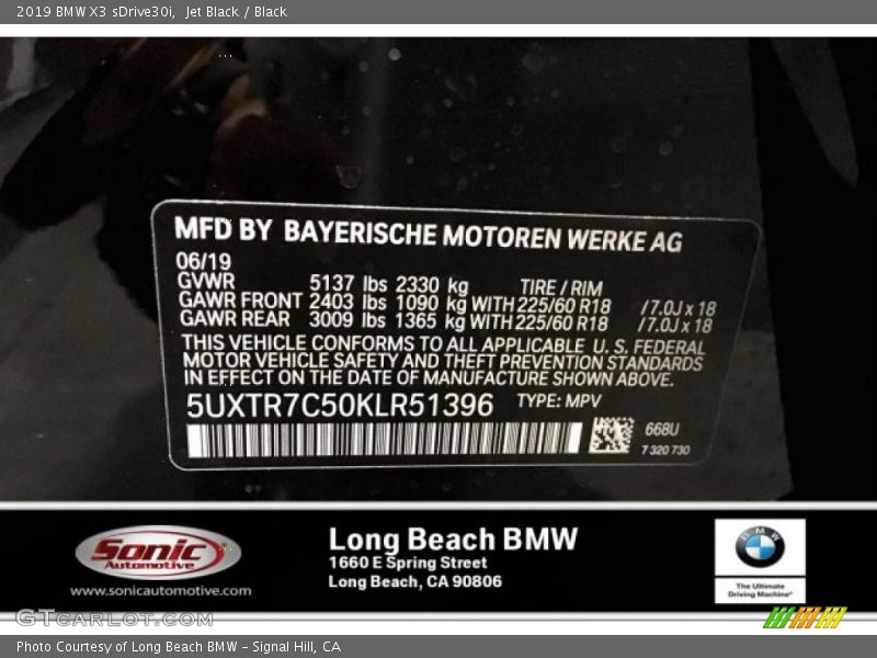 Jet Black / Black 2019 BMW X3 sDrive30i