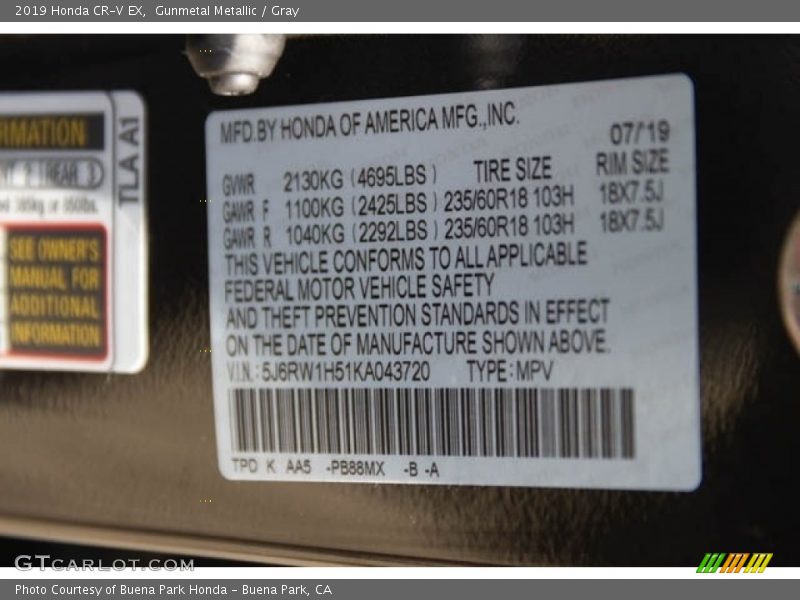 Gunmetal Metallic / Gray 2019 Honda CR-V EX