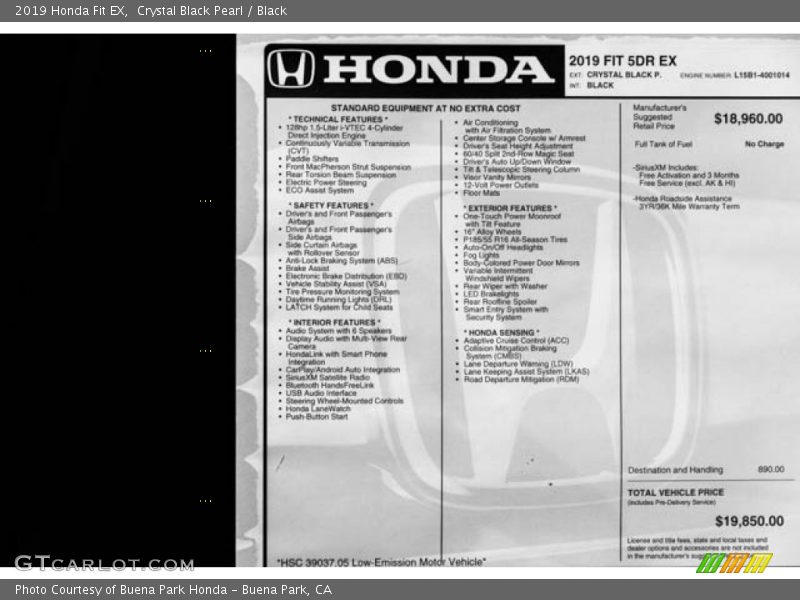 Crystal Black Pearl / Black 2019 Honda Fit EX