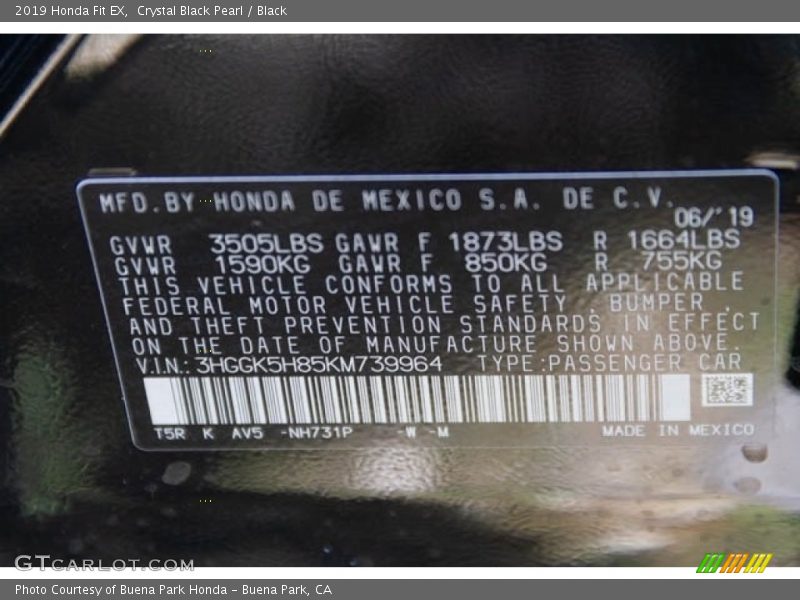Crystal Black Pearl / Black 2019 Honda Fit EX