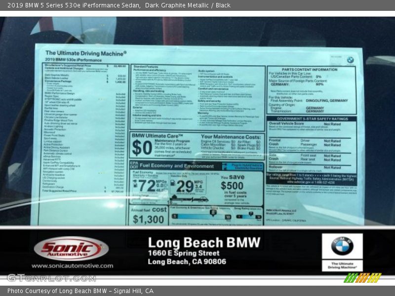 Dark Graphite Metallic / Black 2019 BMW 5 Series 530e iPerformance Sedan
