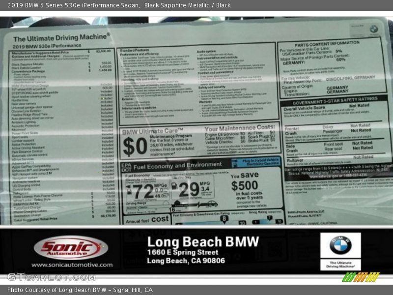 Black Sapphire Metallic / Black 2019 BMW 5 Series 530e iPerformance Sedan