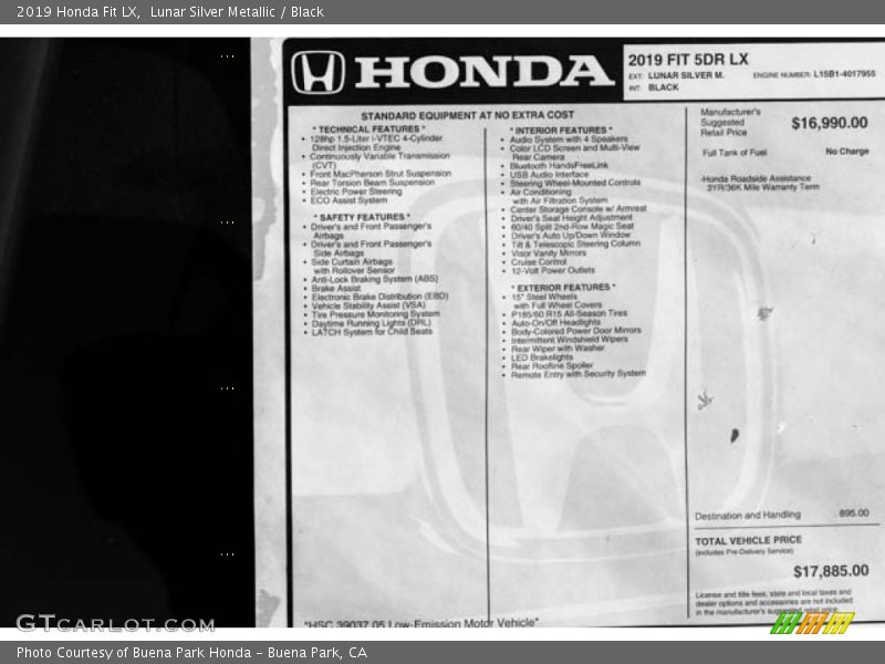 Lunar Silver Metallic / Black 2019 Honda Fit LX