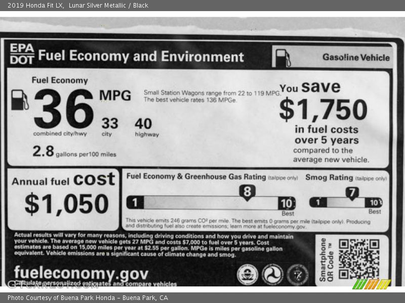 Lunar Silver Metallic / Black 2019 Honda Fit LX