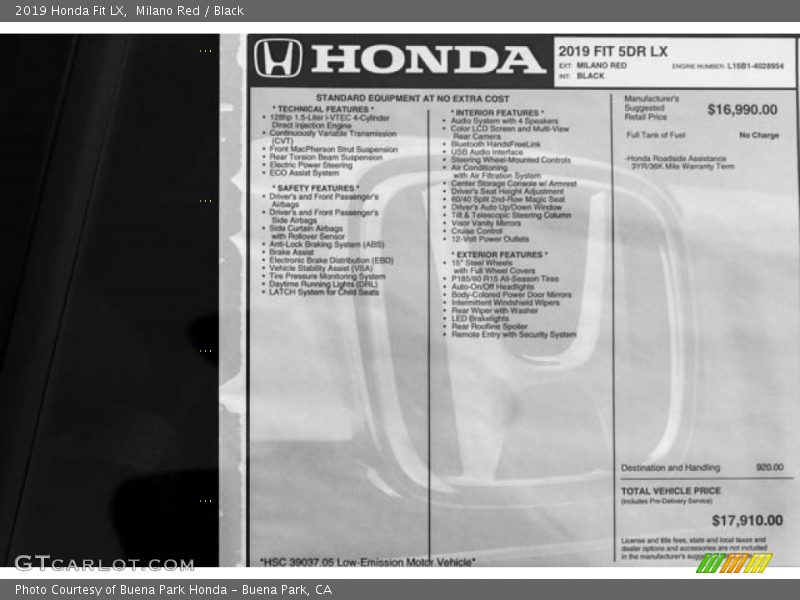 Milano Red / Black 2019 Honda Fit LX