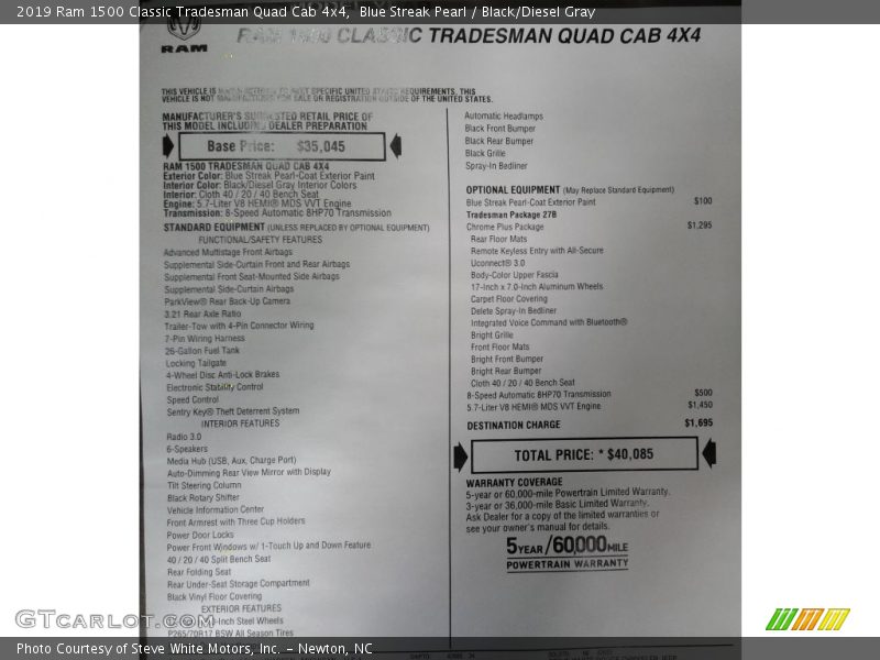 Blue Streak Pearl / Black/Diesel Gray 2019 Ram 1500 Classic Tradesman Quad Cab 4x4