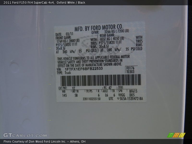 Oxford White / Black 2011 Ford F150 FX4 SuperCab 4x4